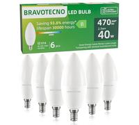 bravotecno Ampoule E14 LED, Classe Énergétique B, Ampoule E14 Blanc Froid 6500K, 2,5W 470LM C37, Équivalent à 40W, Angle de Faisceau 360°, Non-Dimmable, Chaleur Faible & Durable, Lot de 6