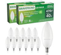 bravotecno Ampoule E14 LED, Classe Énergétique B, Ampoule E14 Blanc Froid 6500K, 2,5W 470LM C37, Équivalent à 40W, Angle de Faisceau 360°, Non-Dimmable, Chaleur Faible & Durable, Lot de 12