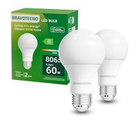 bravotecno Ampoule E27 LED, Classe Énergétique B, Ampoule E27 Blanc Froid 6500K, 4,3W 806LM A60, Équivalent à 60W, Angle de Faisceau 360°, Non-Dimmable, Chaleur Faible & Durable, Lot de 2