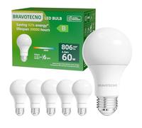 bravotecno Ampoule E27 LED, Classe Énergétique B, Ampoule E27 Blanc Froid 6500K, 4,3W 806LM A60, Équivalent à 60W, Angle de Faisceau 360°, Non-Dimmable, Chaleur Faible & Durable, Lot de 6