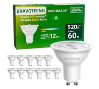bravotecno Ampoule GU10 LED, Classe Énergétique A, GU10 LED Blanc Chaud 2700K 2.9W 520LM, Spot GU10 36° Équivalent à 60W, Non Dimmable, Chaleur Faible & Durable, Lot de 12
