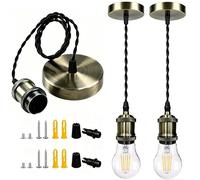Bravsekai Kit suspension industrielle bronze antique, lot 2 douilles E27, lampe plafond suspendue ajustable, câble rétro Edison pour îlot cuisine, couloir, salle à manger, bar