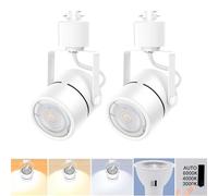 Bravsekai LED dimmable rail d'éclairage, 2PCS 3CCT H tête de spot sur rail 10W GU10 tête de spot sur rail réglable 3000K/4000K/6000K plafond spot de remplacement ampoule GU10, blanc
