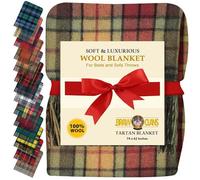 BRAW CLANS TARTANS Couverture 100 % pure laine pour lit, chaude, 188 x 157 cm, motif tartan jaune, à franges, douce, confortable, pour camping, pique-nique, voyage (automne Buchanan)