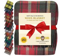 BRAW CLANS TARTANS Couverture 100 % pure laine pour lit, chaude, 188 x 157 cm, motif tartan rouge, à franges, douce, confortable, pour camping, pique-nique, voyage (érable foncé)