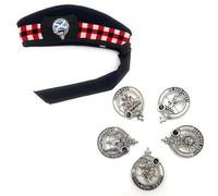 BRAW CLANS TARTANS Ensemble de chapeaux et badges écossais classiques 100 % laine pour homme, femme et enfant | Diced - Rouge - Blanc - Noir | Pompon rouge | Chapeau de Piper écossais, Wallace, 7375