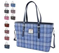 BRAW CLANS TARTANS Harris Grand sac fourre-tout en laine pour femme - Extérieur en laine véritable fabriqué en Écosse - Grande fermeture éclair pour ordinateur portable et sac de voyage - Sac à main à
