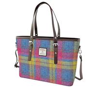 BRAW CLANS TARTANS Harris Grand sac fourre-tout en laine pour femme - Extérieur en laine véritable fabriqué en Écosse - Grande fermeture éclair pour ordinateur portable et sac de voyage - Sac à main à
