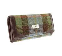 BRAW CLANS TARTANS Harris Tweed Long sac à main pour femme - Portefeuille écossais en laine avec plusieurs emplacements pour cartes et poche zippée - Cadeau élégant pour femme - Carreaux multicolores