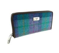 BRAW CLANS TARTANS Harris Tweed Sac à main long zippé - Extérieur en laine écossaise - Portefeuille tartan pour femme avec plusieurs emplacements pour cartes - Portefeuille de voyage élégant pour