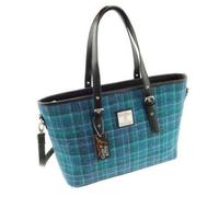 BRAW CLANS TARTANS Harris Tweed Sac à main pour femme avec sangles en cuir et tissu tissé en Écosse, Carreaux bleu marine, Taille unique