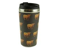 BRAW CLANS TARTANS Tasse à café en bambou avec intérieur en acier inoxydable - Motif vache des Highlands, garde le café chaud en déplacement, cadeau écossais respectueux de l'environnement, capacité