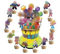 Braw Star Lot de 25 décorations de gâteau Happy Birthday, décoration de gâteau de dessin animé, pour fête d'anniversaire, pour fille et garçon (B1)
