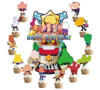 Braw Star Lot de 25 décorations de gâteau Happy Birthday, décoration de gâteau de dessin animé, pour fête d'anniversaire, pour fille et garçon (C)