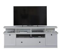 Brax Meuble TV avec 1 support TV, 2 portes, 4 espaces de rangement et 1 porte battante, blanc.