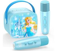 Braxel Micro Karaoke Enfant, Kit Karaoké Bluetooth Thème La Reine des Neiges avec 2 Micros, Effets Vocaux et Lumières LED, Haut-Parleur Portable, pour Filles 3-12 Ans (Bleu)