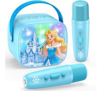 Braxel Micro Karaoke Enfant, Kit Karaoké Bluetooth Thème La Reine des Neiges avec 2 Micros, Effets Vocaux et Lumières LED, Haut-Parleur Portable, pour Filles 3-12 Ans (Bleu)