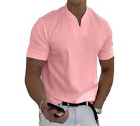 Braylen T-shirt élégant à col en V pour homme, couleur unie, manches courtes, pour le travail, le fitness, l'athlétisme, rose, L