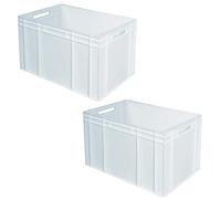 BRB 2 bacs Euro avec 2 poignées traversantes, L 600 x l 400 x H 420 mm, blanc. Boîte de stockage rectangulaire lisse, fermeture à enclenchement, 600 x 400 x 420 mm