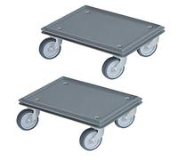 BRB 2 roulettes de transport pour conteneur 400 x 300 mm, gris, 4 roulettes pivotantes, roues en caoutchouc gris