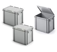 BRB 3 bacs Euro avec couvercle à charnière, L x l x H : 400 x 300 x 330 mm, gris