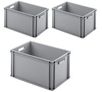 BRB 3x Conteneur empilable euro avec 2 poignées, LxlxH 600x400x320 mm, gris
