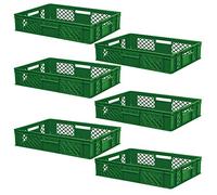 BRB 6 x Eurobehälter/panier empilable perforé, PE-HD, qualité industrielle, résistant aux aliments, L x l x h 600 x 400 x 150 mm (vert)