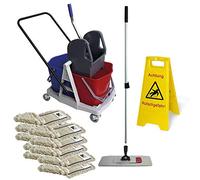 BRB Kit complet de chariot de nettoyage humide avec 1 panneau d'avertissement