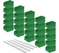 BRB LB4 Lot de 25 boîtes de rangement avec 4 rails muraux Vert 2,9 l 235 x 145 x 125 mm