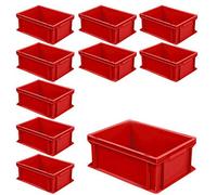 BRB Lot de 10 bacs empilables Euro avec 2 poignées - 400 x 300 x 170 mm - Rouge
