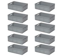 BRB Lot de 10 boîtes Euro avec 2 poignées traversantes, 600 x 400 x 220 mm, gris