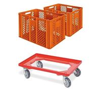 BRB Lot de 2 bacs euro/caisses de boulangerie, L x l x H 600 x 400 x 410 mm avec chariot de transport (orange)