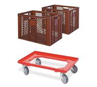 BRB Lot de 2 bacs euro/caisses de boulangerie, L x l x H 600 x 400 x 410 mm avec chariot de transport (marron)
