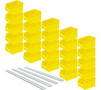 BRB Lot de 25 boîtes de rangement professionnelles LB4 - Jaune - Capacité : 2,9 l - L x l x H : 235 x 145 x 125 mm - Avec 4 rails de suspension muraux galvanisés - L 970 mm
