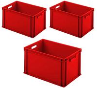 BRB Lot de 3 boîtes empilables Euro avec 2 poignées passantes, 600 x 400 x 320 mm (L x l x H) - Rouge