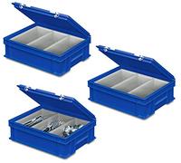 BRB Lot de 3 range-couverts avec insert à couverts à 3 compartiments, L x l x H : 400 x 300 x 130 mm, bleu