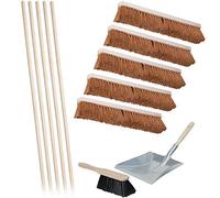 BRB Lot de 5 balais en coco de 500 mm de long avec 5 manches en bois de selle + 1 kit de balayage