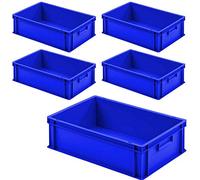 BRB Lot de 5 boîtes européennes avec 2 poignées - 600 x 400 x 175 mm - Bleu