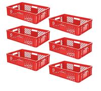 BRB Lot de 6 bacs Euro/paniers empilables perforés, en polyéthylène HD, qualité industrielle, qualité alimentaire, L x l x H : 600 x 400 x 150 mm (rouge)