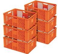 BRB Lot de 6 paniers empilables perforés - 600 x 400 x 240 mm - Qualité industrielle - Orange