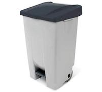 Poubelle à pédale avec roulettes, capacité : 80 l, h x l x p : 740 x 490 x 420 mm, corps gris, couvercle noir