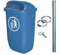 BRB Poubelle d'extérieur - Capacité : 50 l - Conforme à la norme DIN 30713 - Kit complet avec poteaux de tuyau galvanisés et colliers de serrage (bleu)