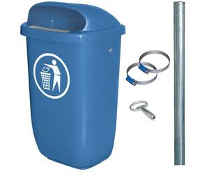 BRB Poubelle d'extérieur - Capacité : 50 l - Conforme à la norme DIN 30713 - Kit complet avec poteaux de tuyau galvanisés et colliers de serrage (bleu)
