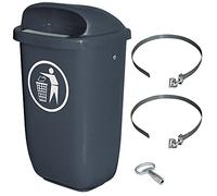BRB Poubelle pour extérieur, capacité 50 l, conforme à la norme DIN 30713, en kit complet avec bande de serrage pour fixation au poteau (anthracite)