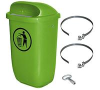 BRB Poubelle pour l'extérieur, capacité 50 l, conforme à la norme DIN 30713, en kit complet avec bande de serrage pour fixation au poteau