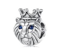 BRBRB Breloque couronne de lion en argent sterling S925 - Design 3D royal avec yeux en zircon bleu, perle hypoallergénique DIY compatible avec Pandora, Biagi, Troll et Chamilia