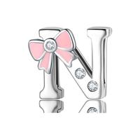BRBRB Breloques alphabet en argent sterling 925 avec nœud rose - Compatibles avec les bracelets Pandora, Biagi, Troll et Chamilia - Kit de création de bijoux for femmes, cadeaux d'Halloween(N)