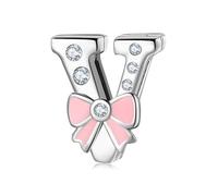 BRBRB Breloques alphabet en argent sterling 925 avec nœud rose - Compatibles avec les bracelets Pandora, Biagi, Troll et Chamilia - Kit de création de bijoux for femmes, cadeaux d'Halloween(V)