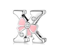 BRBRB Breloques alphabet en argent sterling 925 avec nœud rose - Compatibles avec les bracelets Pandora, Biagi, Troll et Chamilia - Kit de création de bijoux for femmes, cadeaux d'Halloween(X)