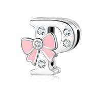 BRBRB Breloques alphabet en argent sterling 925 avec nœud rose - Compatibles avec les bracelets Pandora, Biagi, Troll et Chamilia - Kit de création de bijoux for femmes, cadeaux d'Halloween(P)